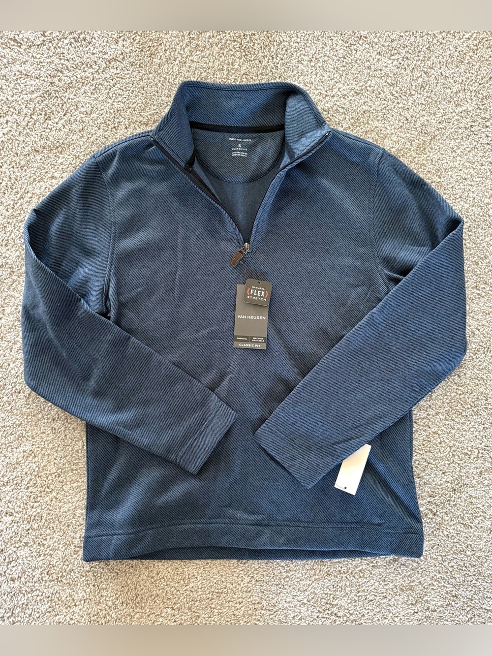 Van Heusen Men’s Natural Flex Stretch 1/4 Zip Pullover Blue Small NWT